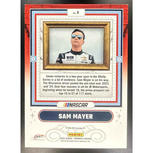 2025 Panini Donruss NASCAR Sam Mayer #8 Coming Attractions Blue Xplosion 26/49