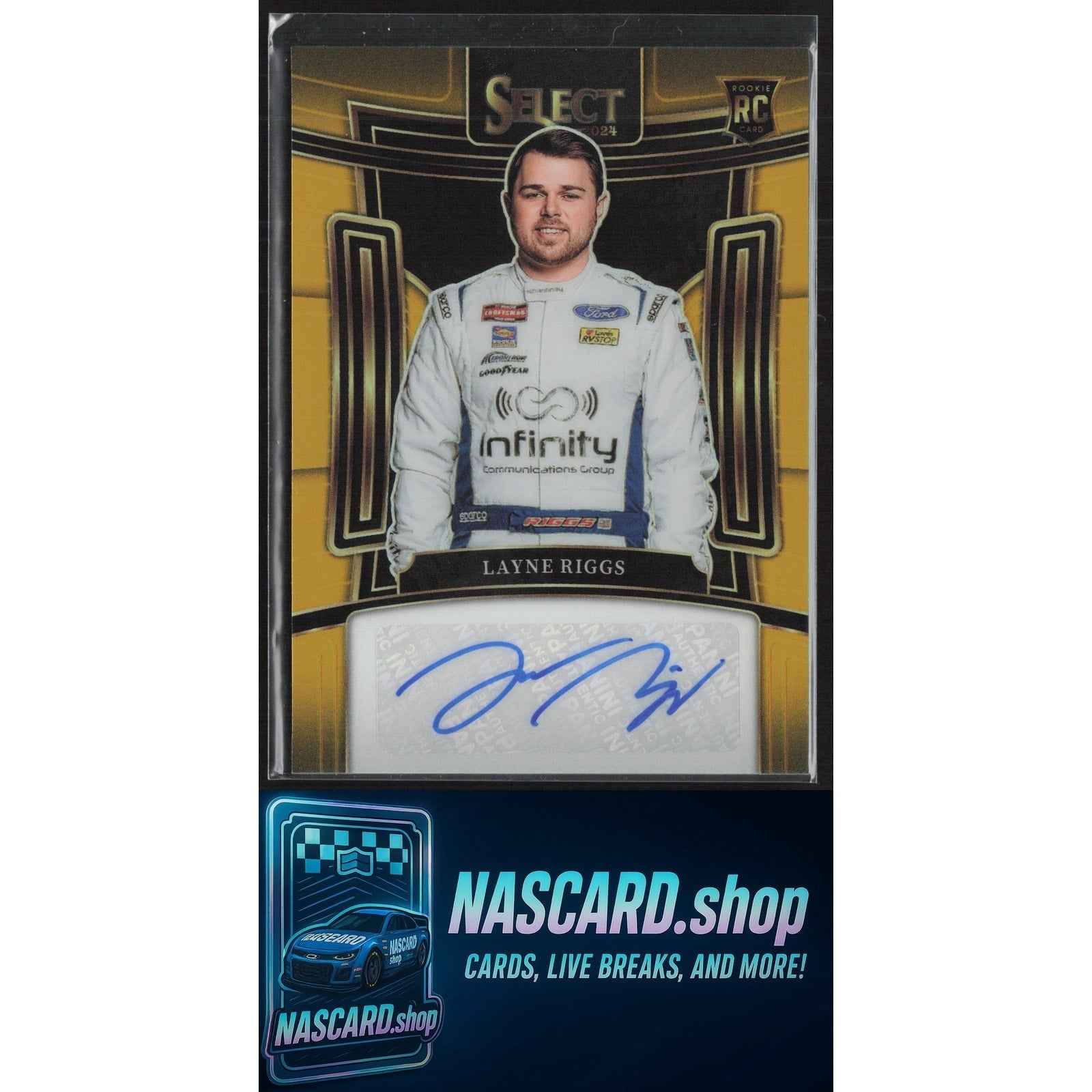 2024 Panini Select #S-LRG Layne Riggs Signatures Gold Prizms #/10 RC