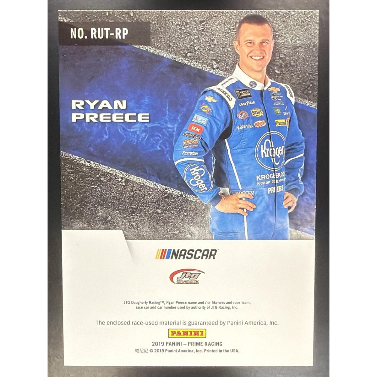 2019 Panini Prime Ryan Preece #RUT-RP Race Used Trios Firesuits Holo Gold 20/25