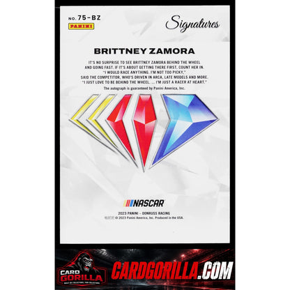 2023 Panini Prime #75-BZ Brittney Zamora NASCAR 75th Anniversary Signatures