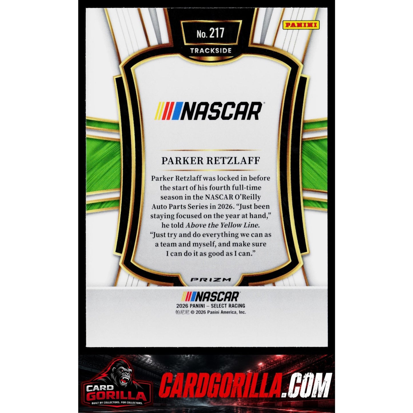 2026 Panini Select #217 Parker Retzlaff Trackside Silver Prizms Case Hit!