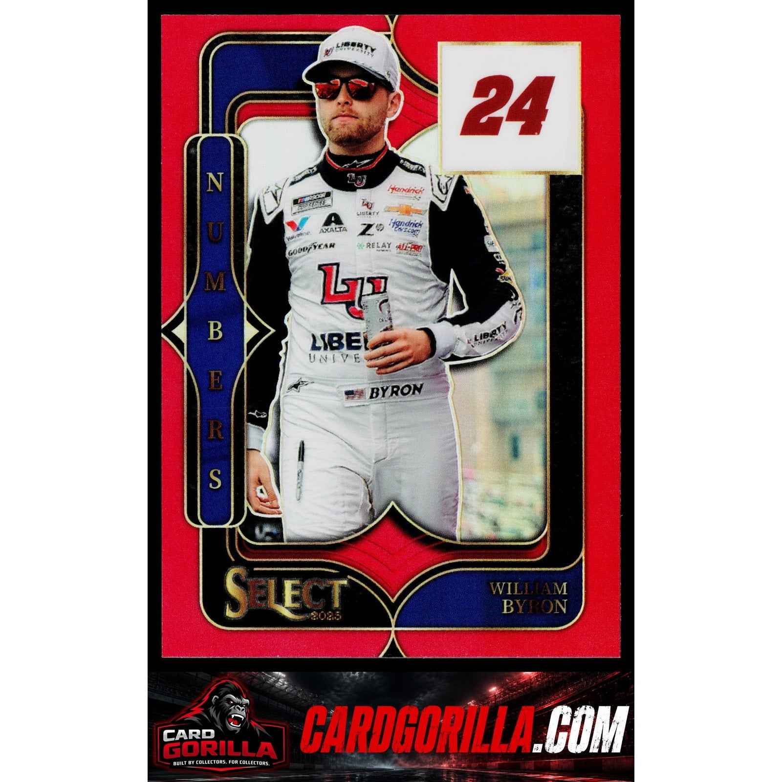 2025 Panini Select #18 William Byron Select Numbers Red Prizms #/99