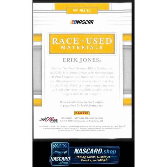 2020 Panini National Treasures #RU-EJ Erik Jones Race Used Gloves #/25