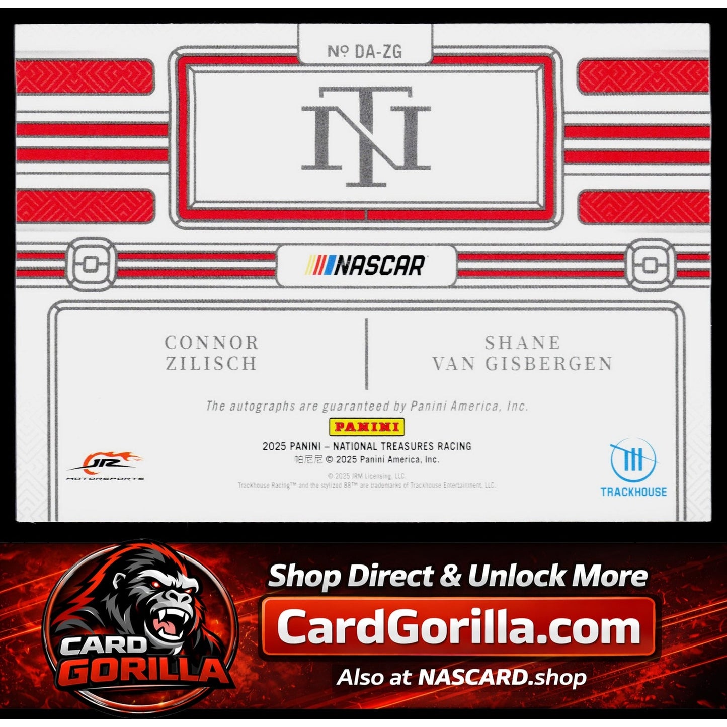 2025 National Treasures Connor Zilisch Shane Van Gisbergen Dual Autographs #/99