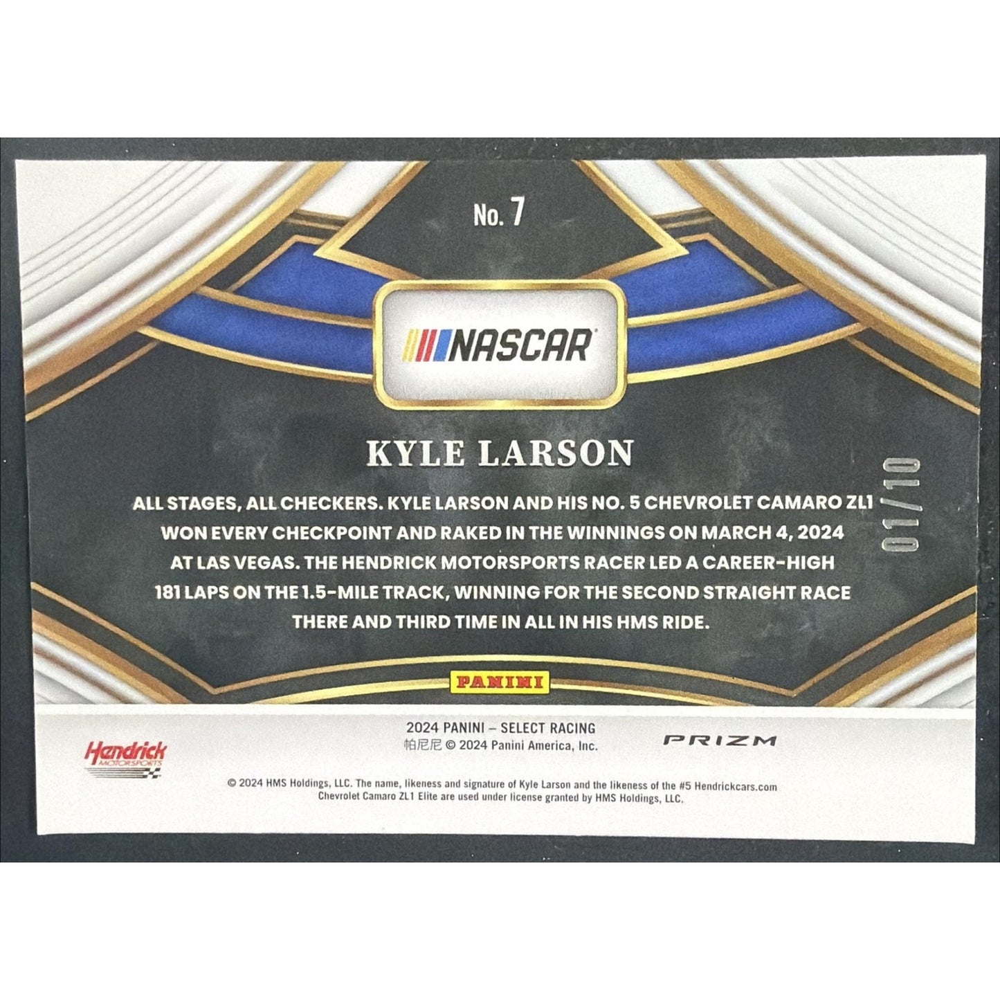 2024 Panini Select Nascar Kyle Larson #7 Sights Of Victory Gold Flash Prizms /10
