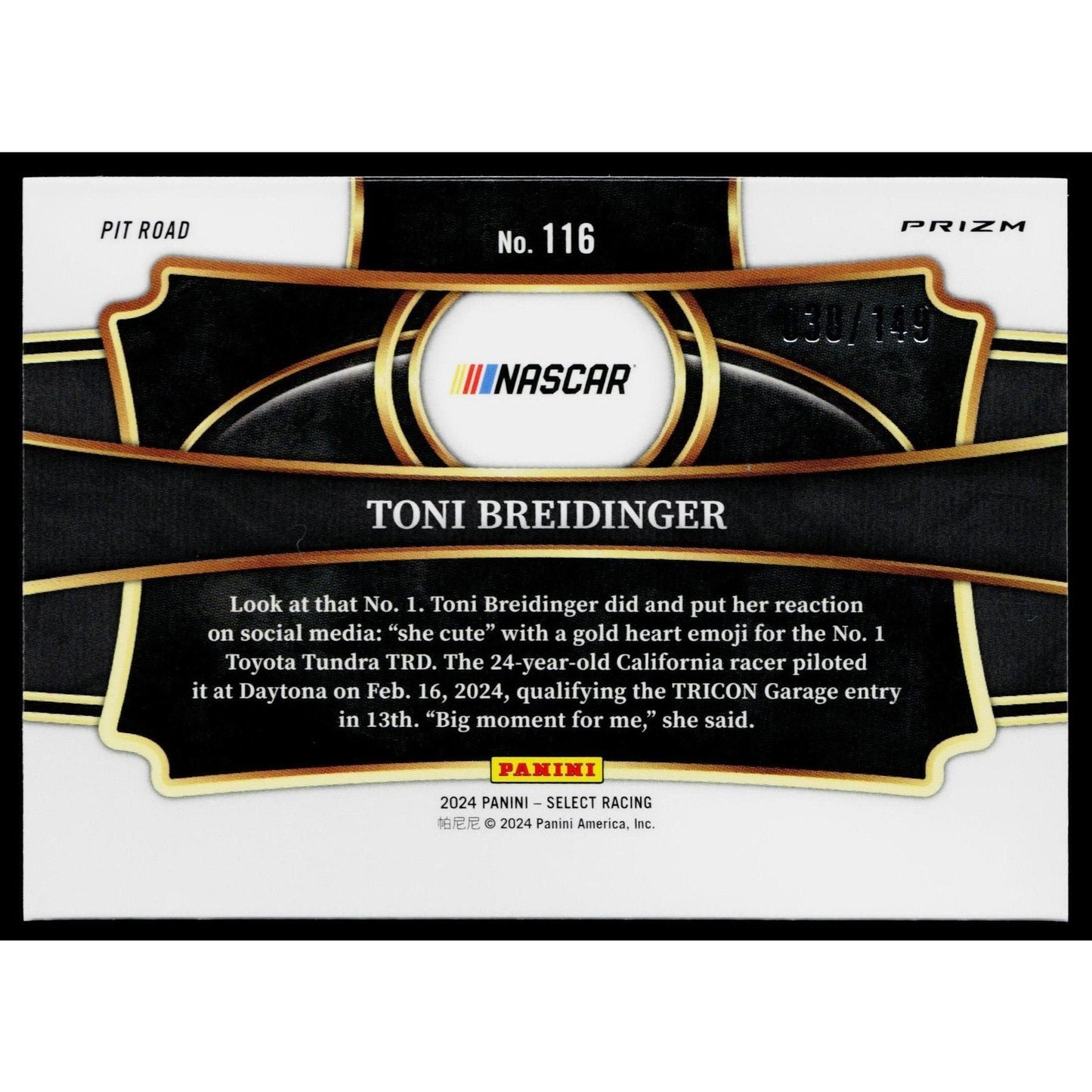2024 Panini Select #116 Toni Breidinger Red and Blue Prizms #/149