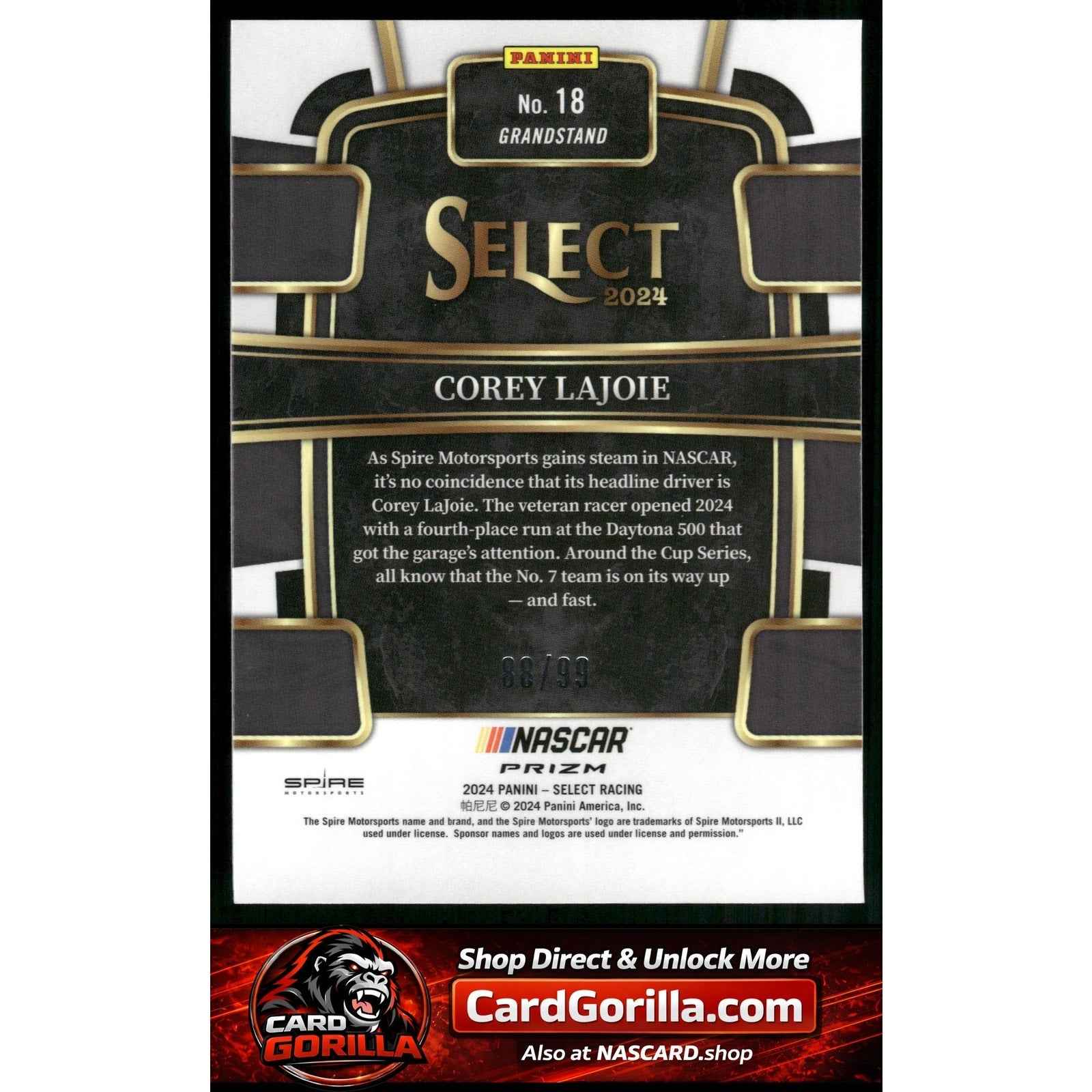 2024 Panini Select #18 Corey LaJoie White Prizms #/99