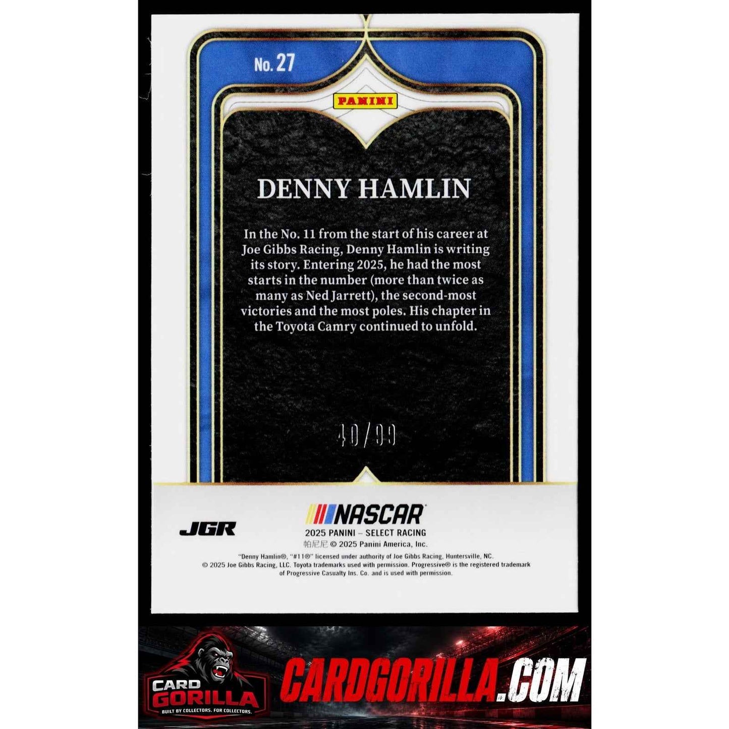 2025 Panini Select #27 Denny Hamlin Select Numbers Red Prizms #/99