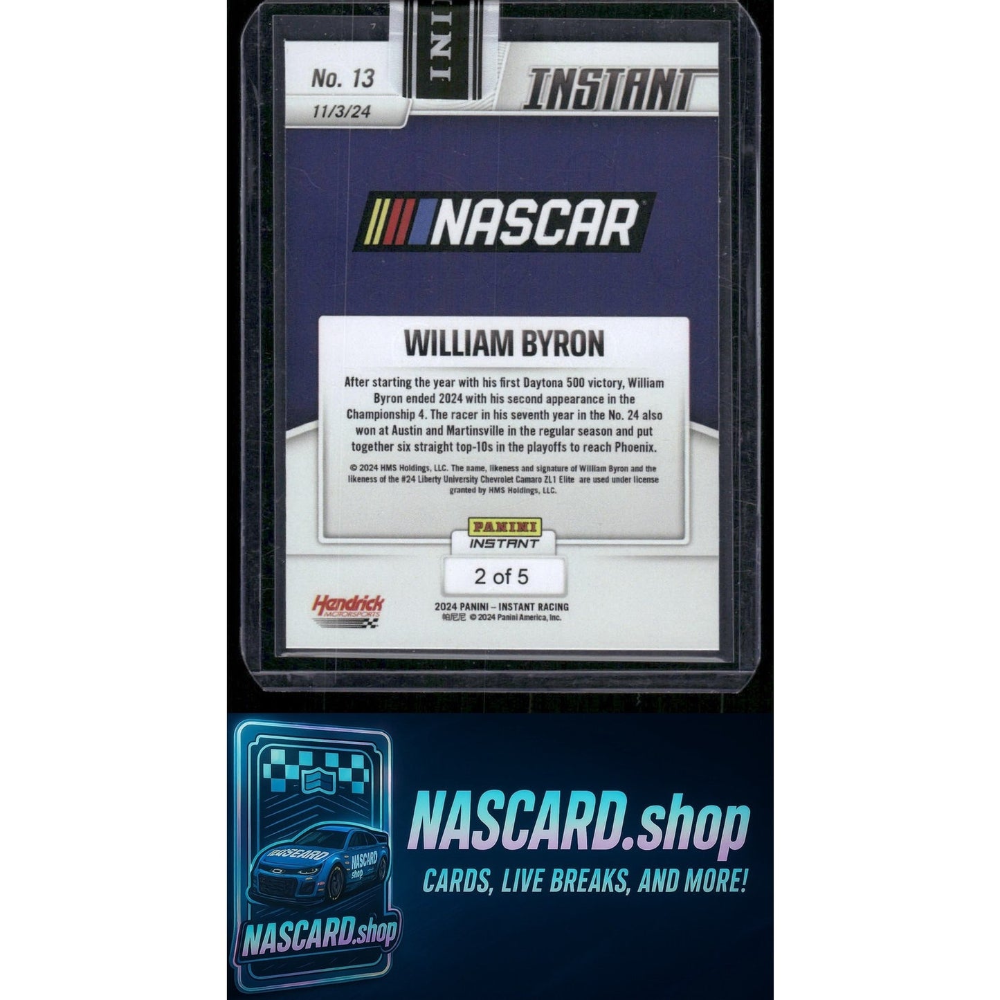 2024 Panini Instant #13 William Byron White Tiger #/5