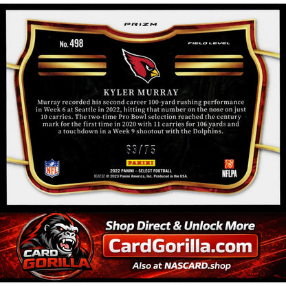 2022 Panini Select #498 Kyler Murray Tri-Color Prizm #/75