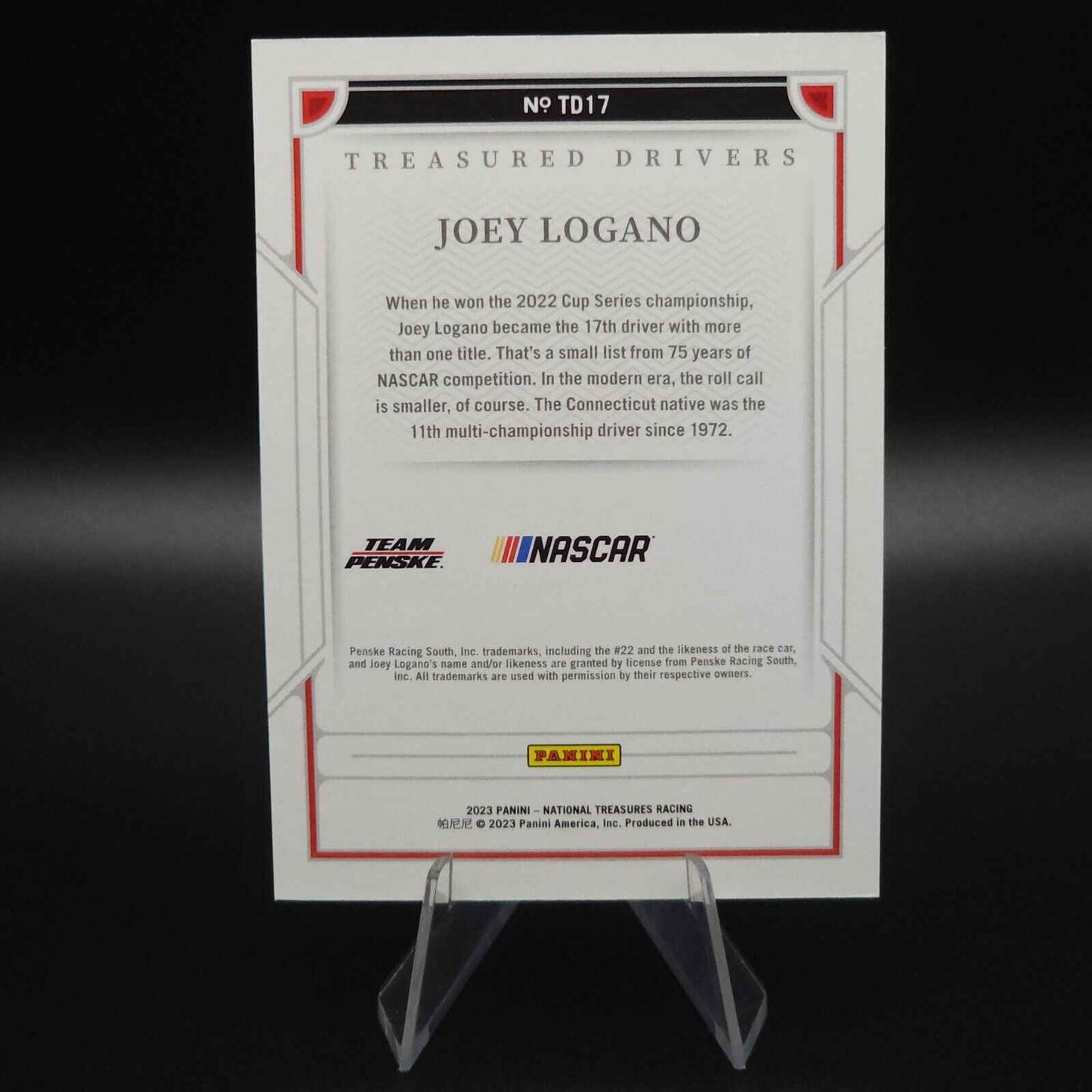 2023 Panini National Treasures - Treasured Drivers #TD17 Joey Logano /25 - NASCARD.shop