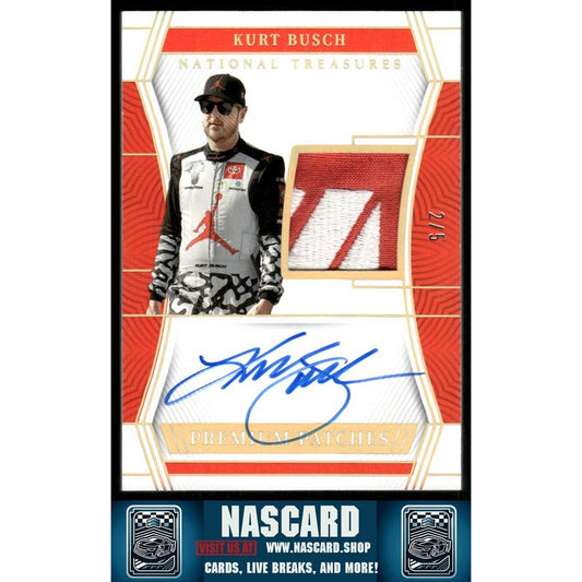 2023 National Treasures Premium Patches Holo Gold Kurt Busch /5 (AU, MEM) - NASCARD.shop