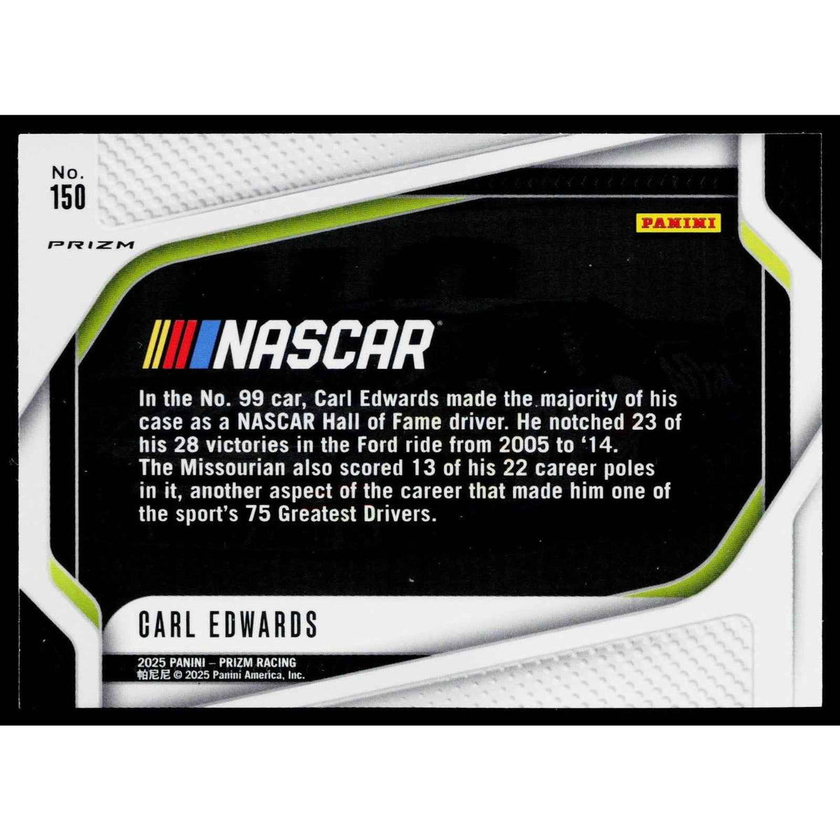 2025 Panini Prizm #150 Carl Edwards White Sparkle