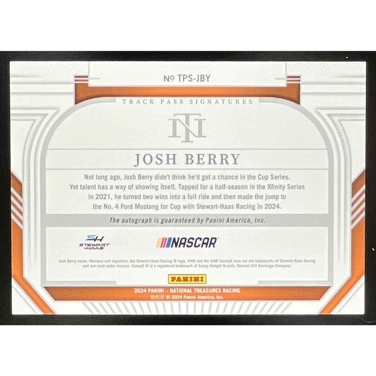 2024 Panini National Treasures Josh Berry #TPS-JBY Track Pass Signatures /99