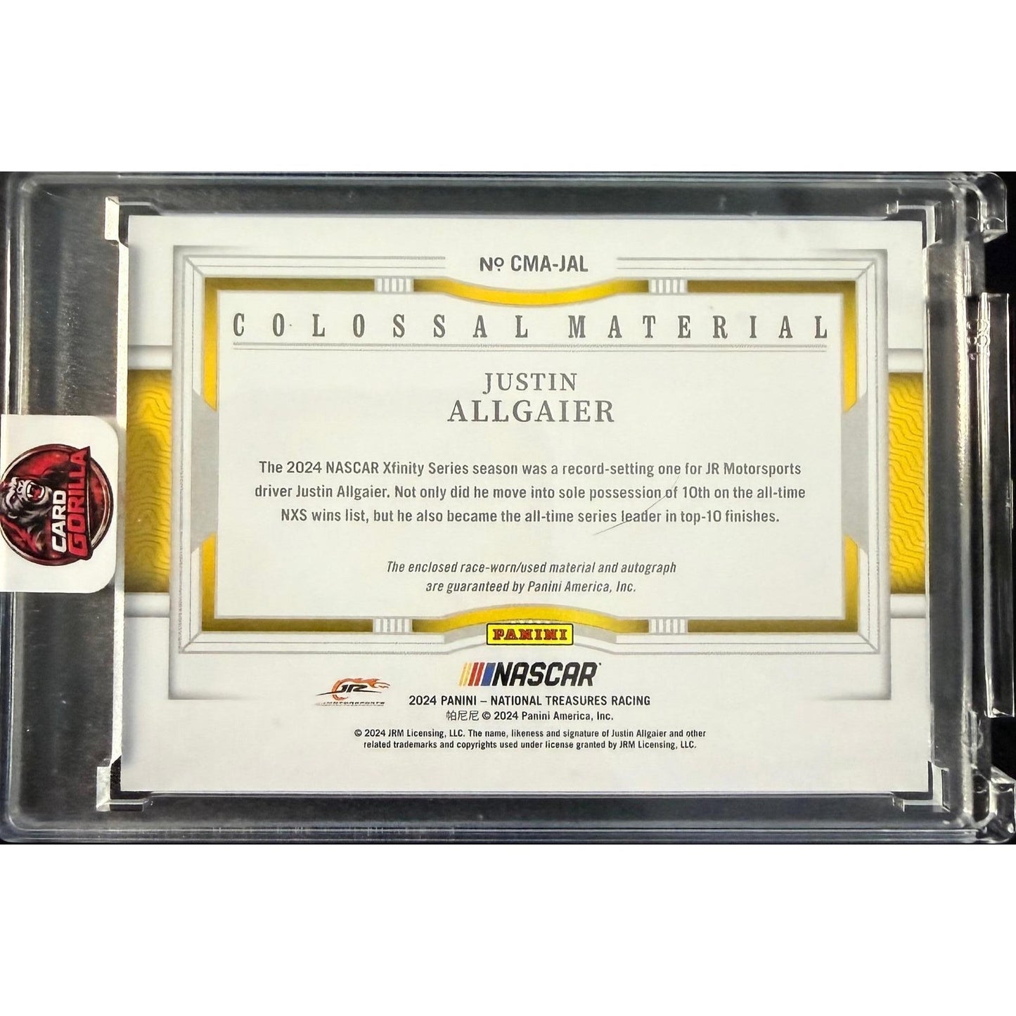 2024 National Treasures Justin Allgaier Colossal Material Auto Platinum Blue 1/1
