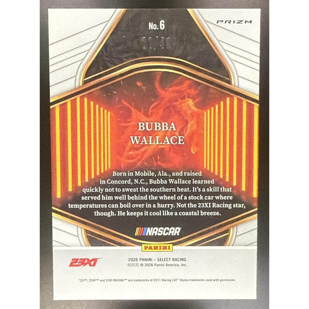 2026 Panini Select NASCAR Bubba Wallace #6 En Fuego Red Ice Prizms /49