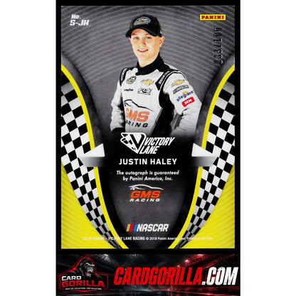 2018 Panini Victory Lane #S-JH Justin Haley Signatures #/100