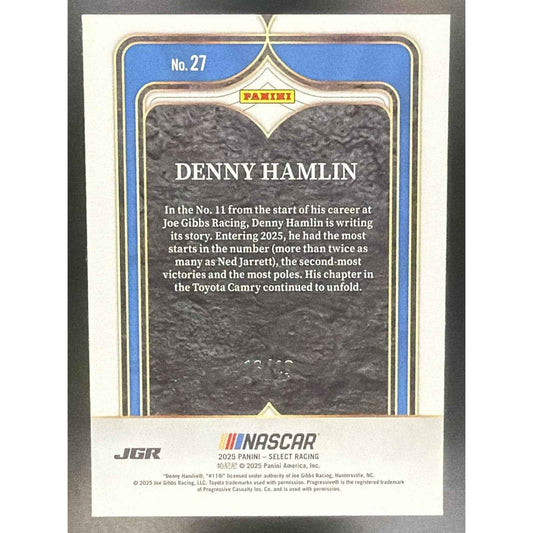2025 Panini Select Denny Hamlin #27 Numbers Red Ice Prizm /49