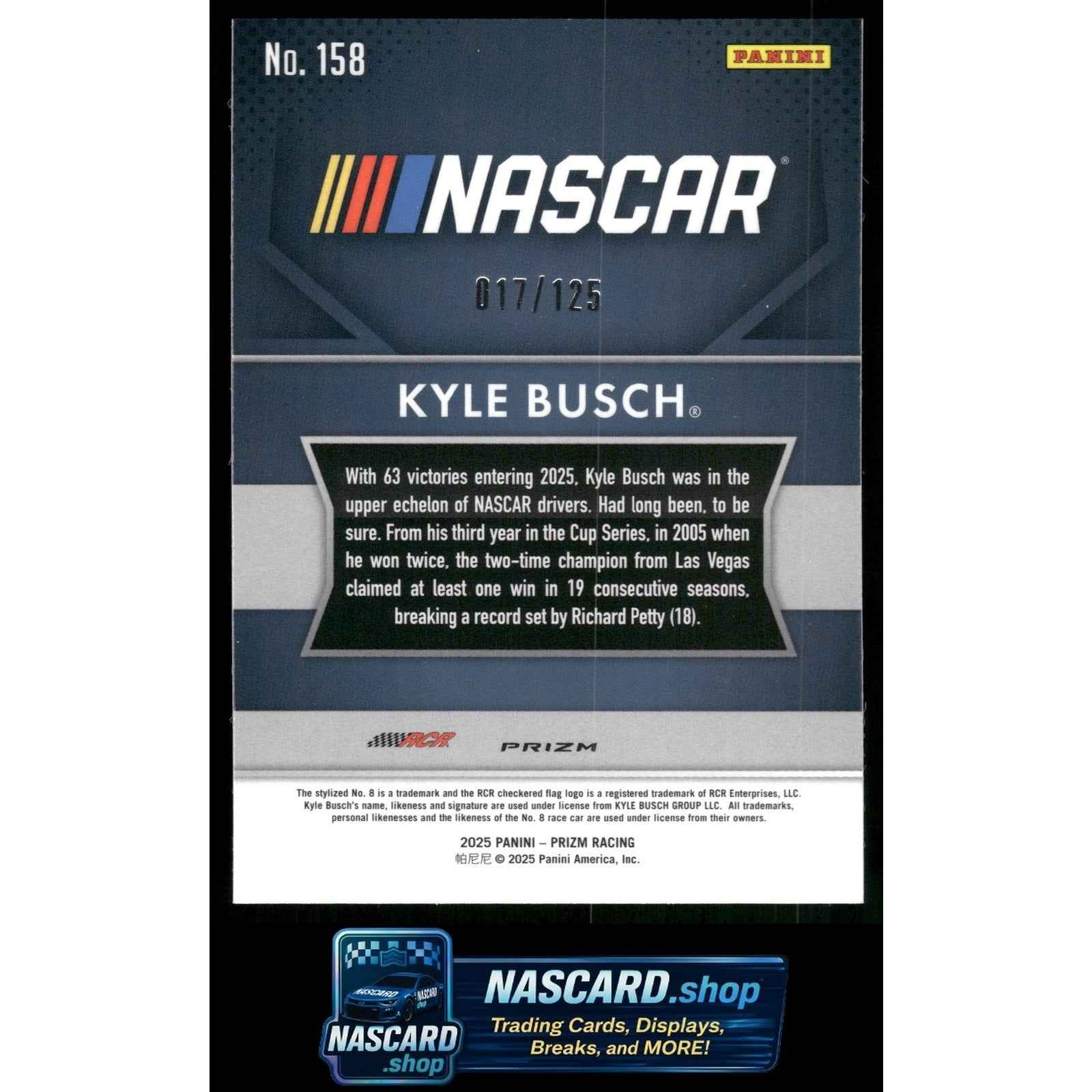 2025 Panini Prizm #158 Kyle Busch Orange Wave #/125