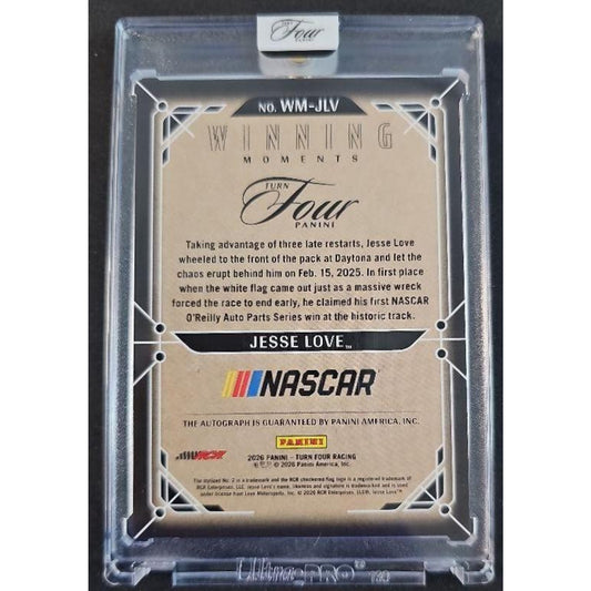 2026 Panini Turn Four Racing Jesse Love #18 Winning Moments Black FOTL /6 Auto