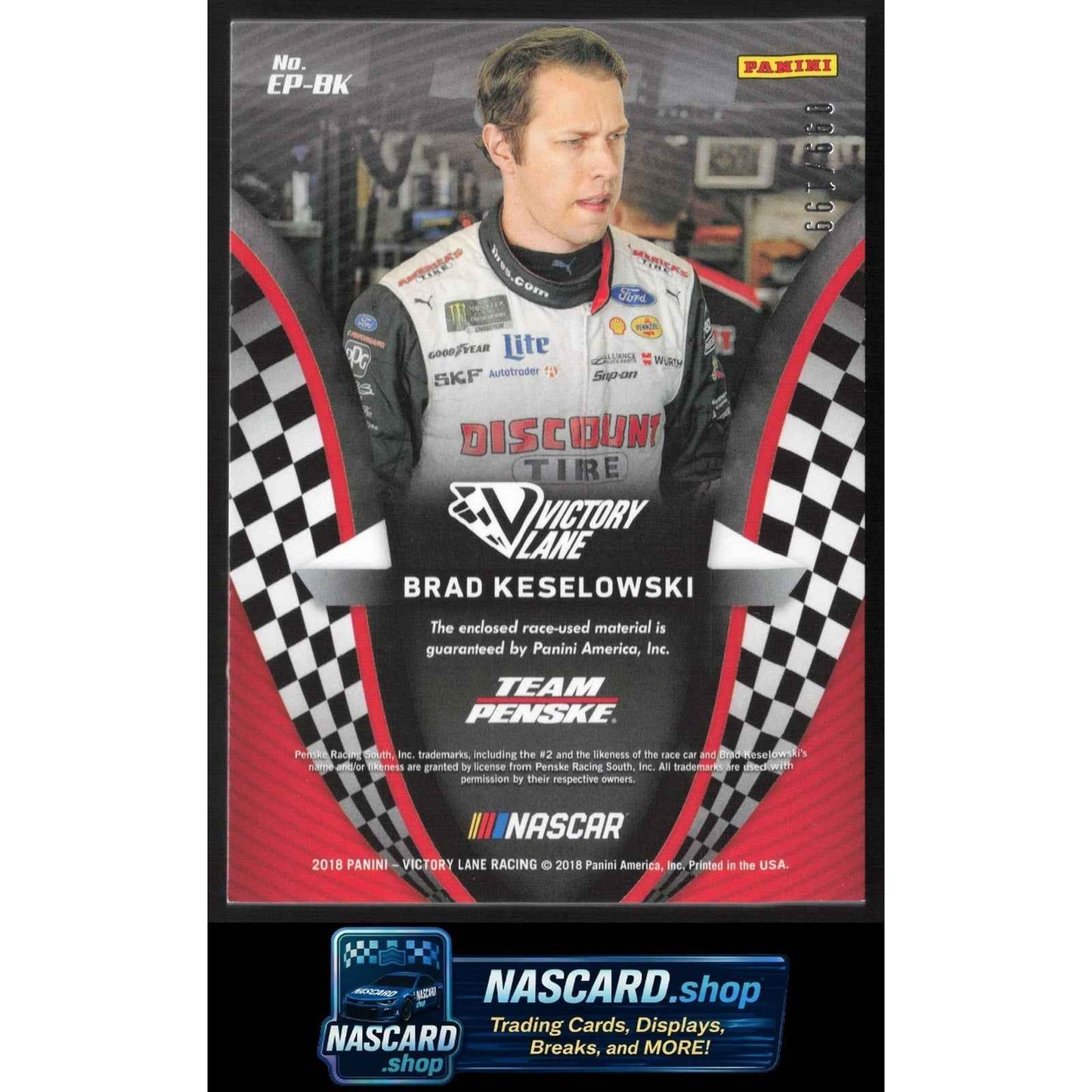 2018 Panini Victory Lane Brad Keselowski Engineered to Perfection Gold #/199