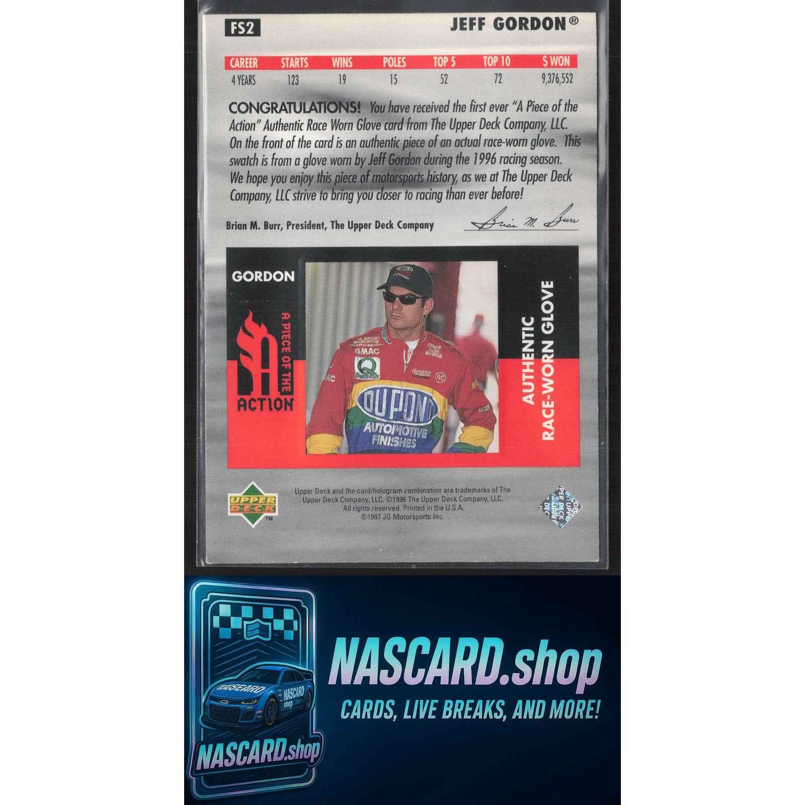 1997 Upper Deck Victory Circle #FS2 Jeff Gordon A Piece of the Action