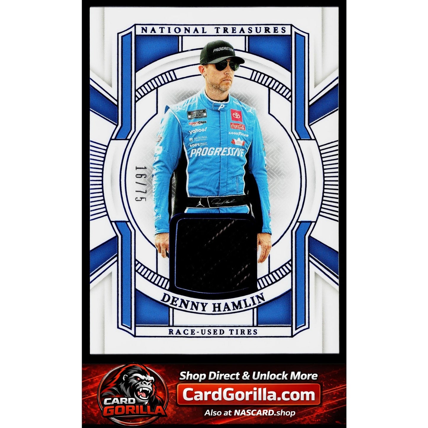 2025 Panini National Treasures #RUT-DHN Denny Hamlin Race Used Tires Blue #/75