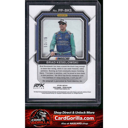 2023 Panini Prizm Brad Keselowski Patented Penmanship Carolina Blue Scope #/75