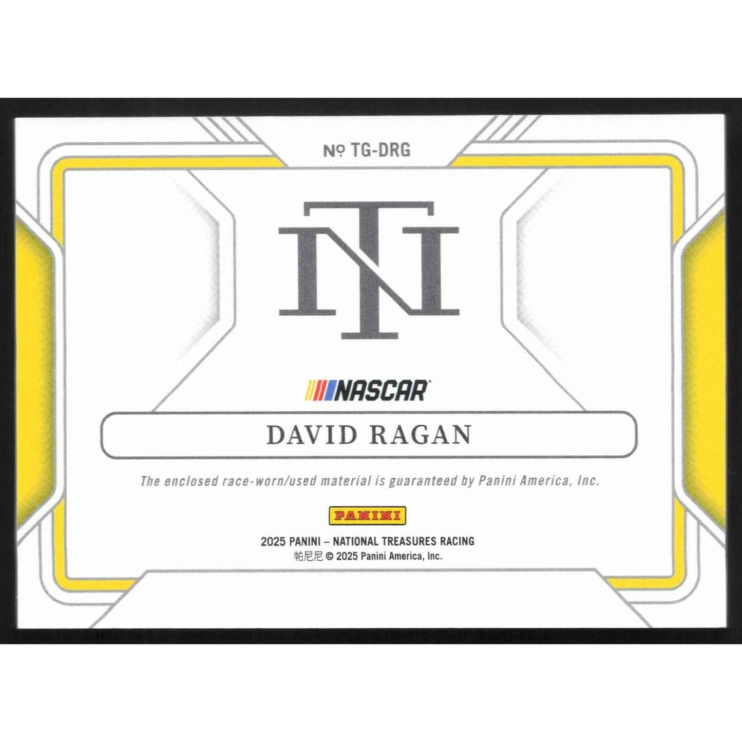 2025 Panini National Treasures #TG-DRG David Ragan Track Gear #/99