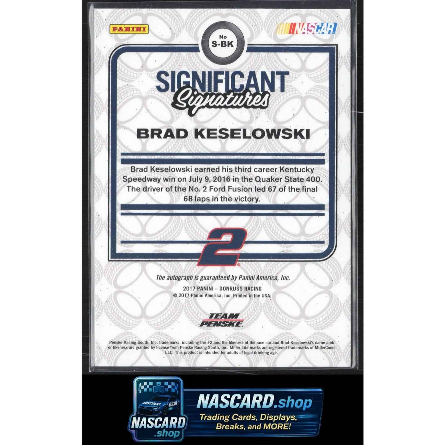 2017 Donruss #S-BK Brad Keselowski Significant Signatures