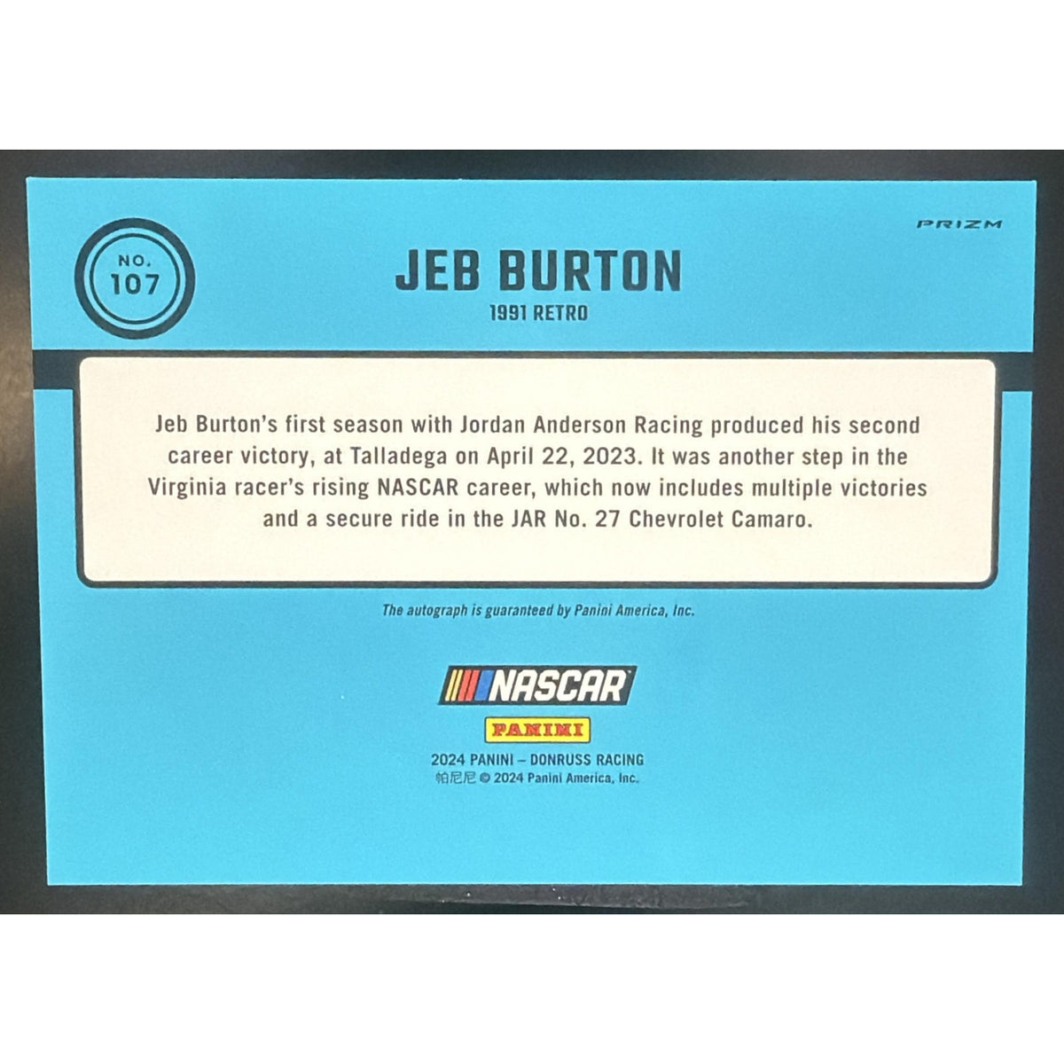 2024 Panini Donruss Jeb Burton #107 Optic Signatures Retro 91 Auto