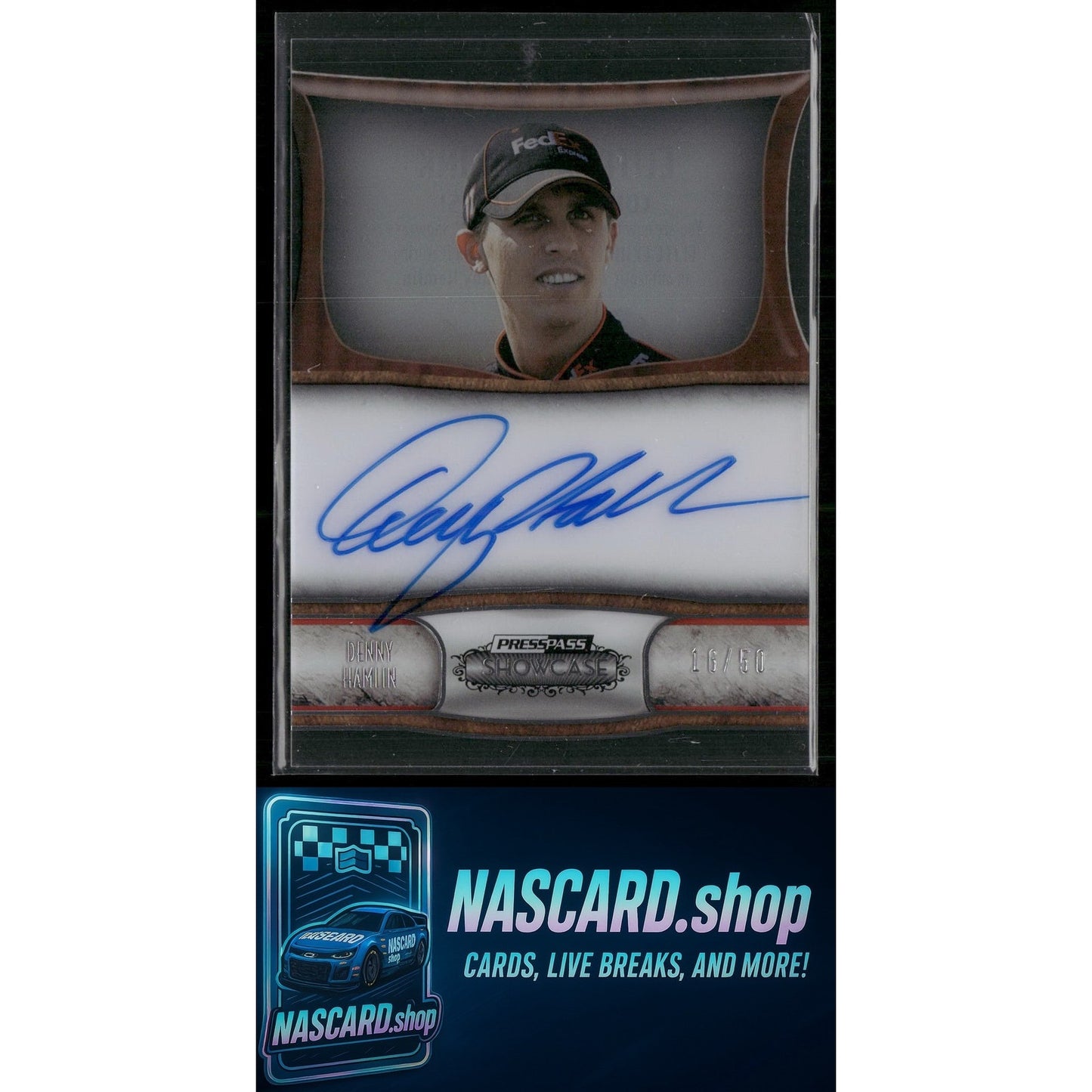 2011 Press Pass Showcase #EEI-DH Denny Hamlin Elite Exhibit Ink #/50 - Card Gorilla