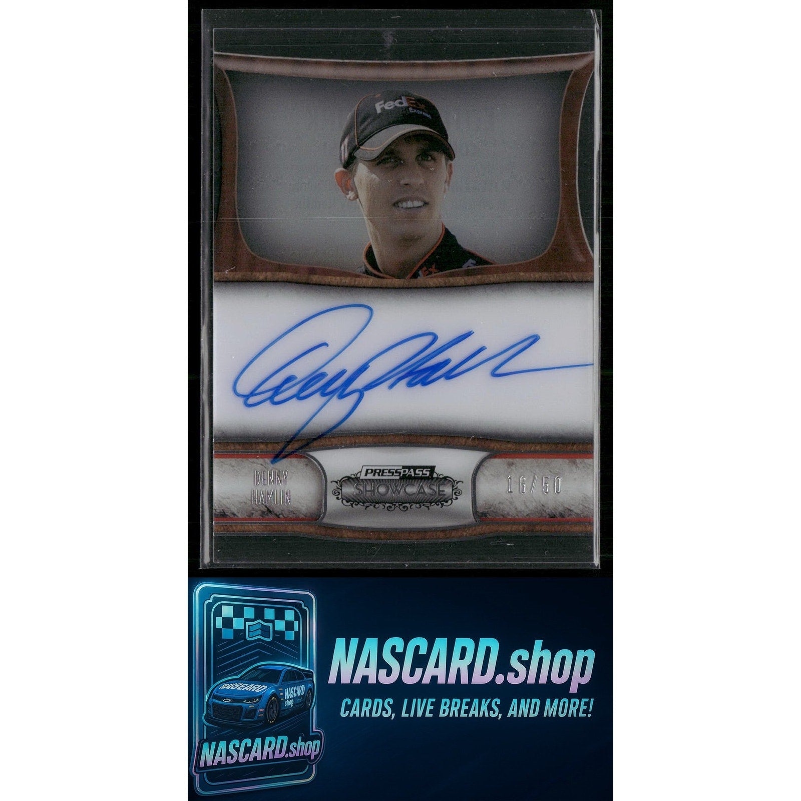 2011 Press Pass Showcase #EEI-DH Denny Hamlin Elite Exhibit Ink #/50 - Card Gorilla