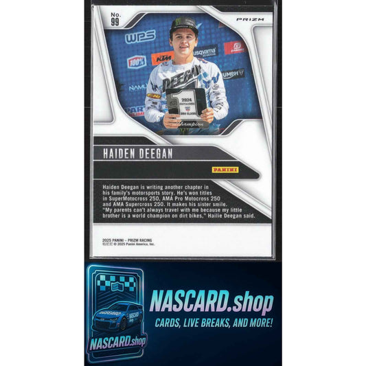 2025 Panini Prizm #99 Haiden Deegan White Sparkle MONSTER Energy SSP