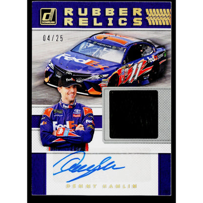 2018 Donruss #RRS-DH Denny Hamlin Rubber Relics Signatures Holo Gold #/25