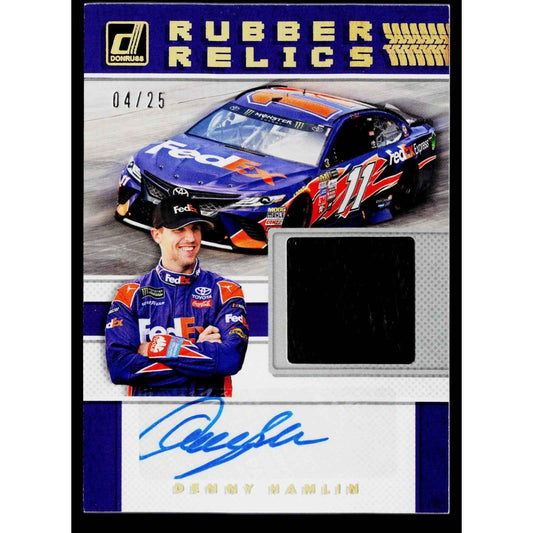 2018 Donruss #RRS-DH Denny Hamlin Rubber Relics Signatures Holo Gold #/25