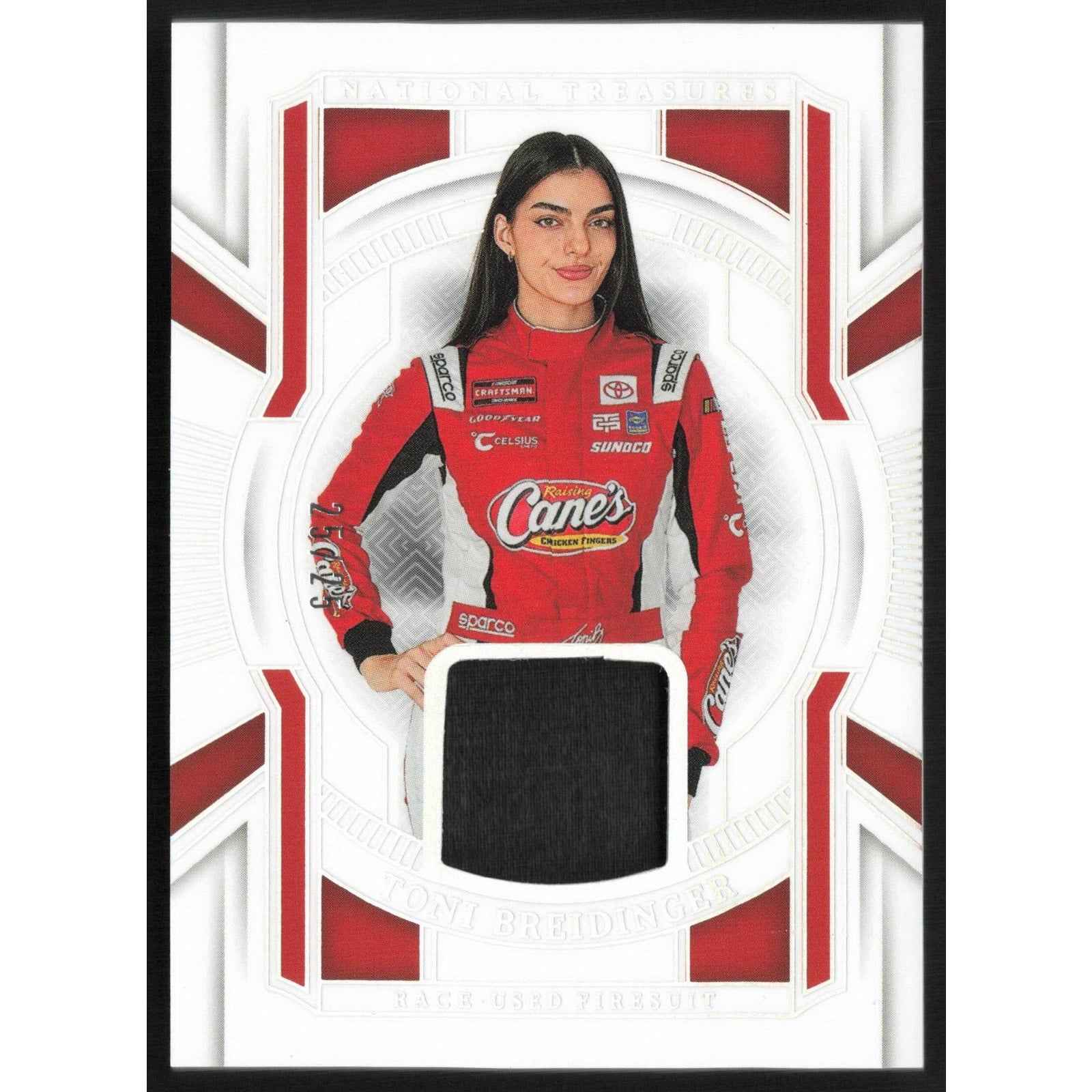 2025 Panini National Treasures Toni Breidinger Race Used Firesuit Silver #25/25