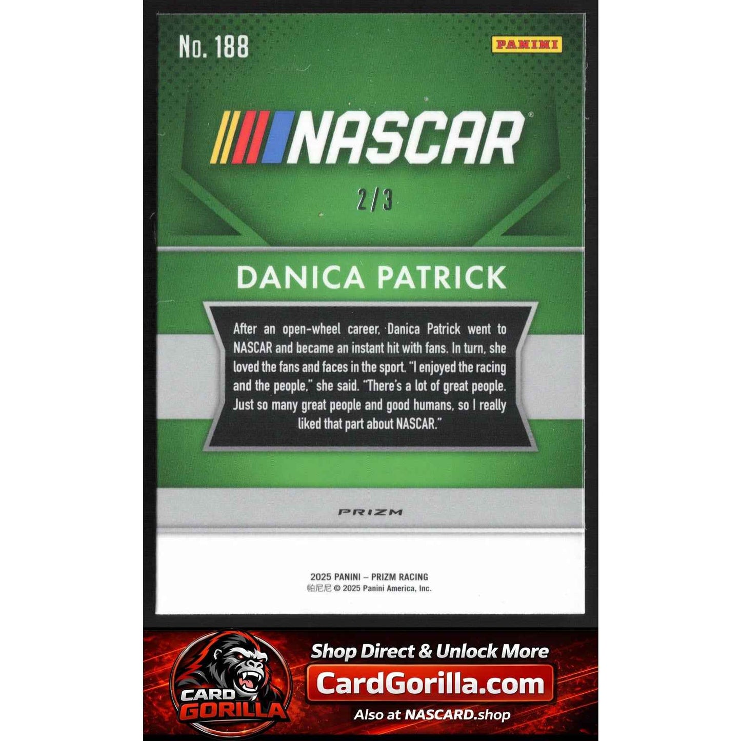 2025 Panini Prizm Throwback #188 Danica Patrick Gold Shimmer #2/3