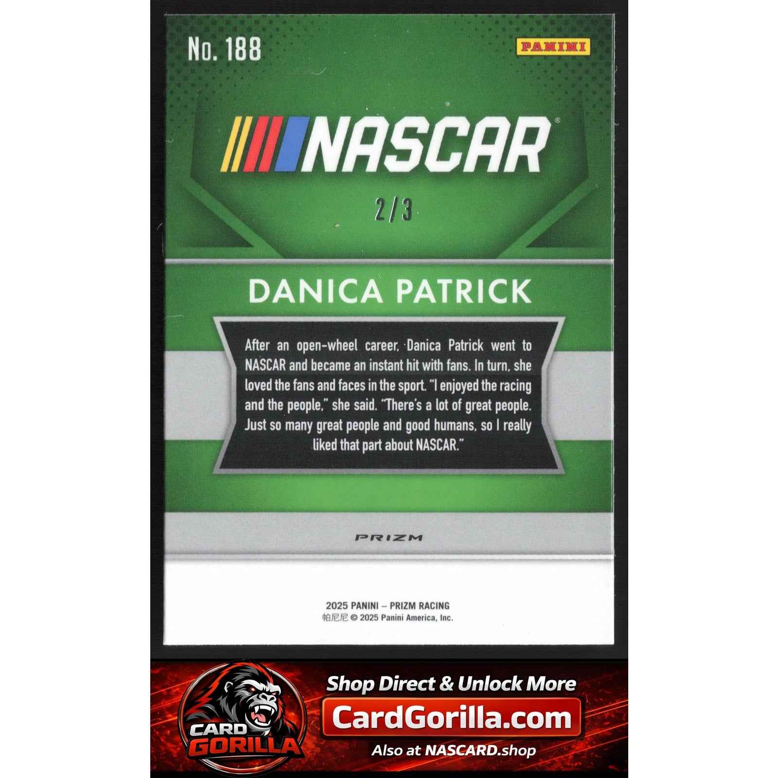 2025 Panini Prizm Throwback #188 Danica Patrick Gold Shimmer #2/3