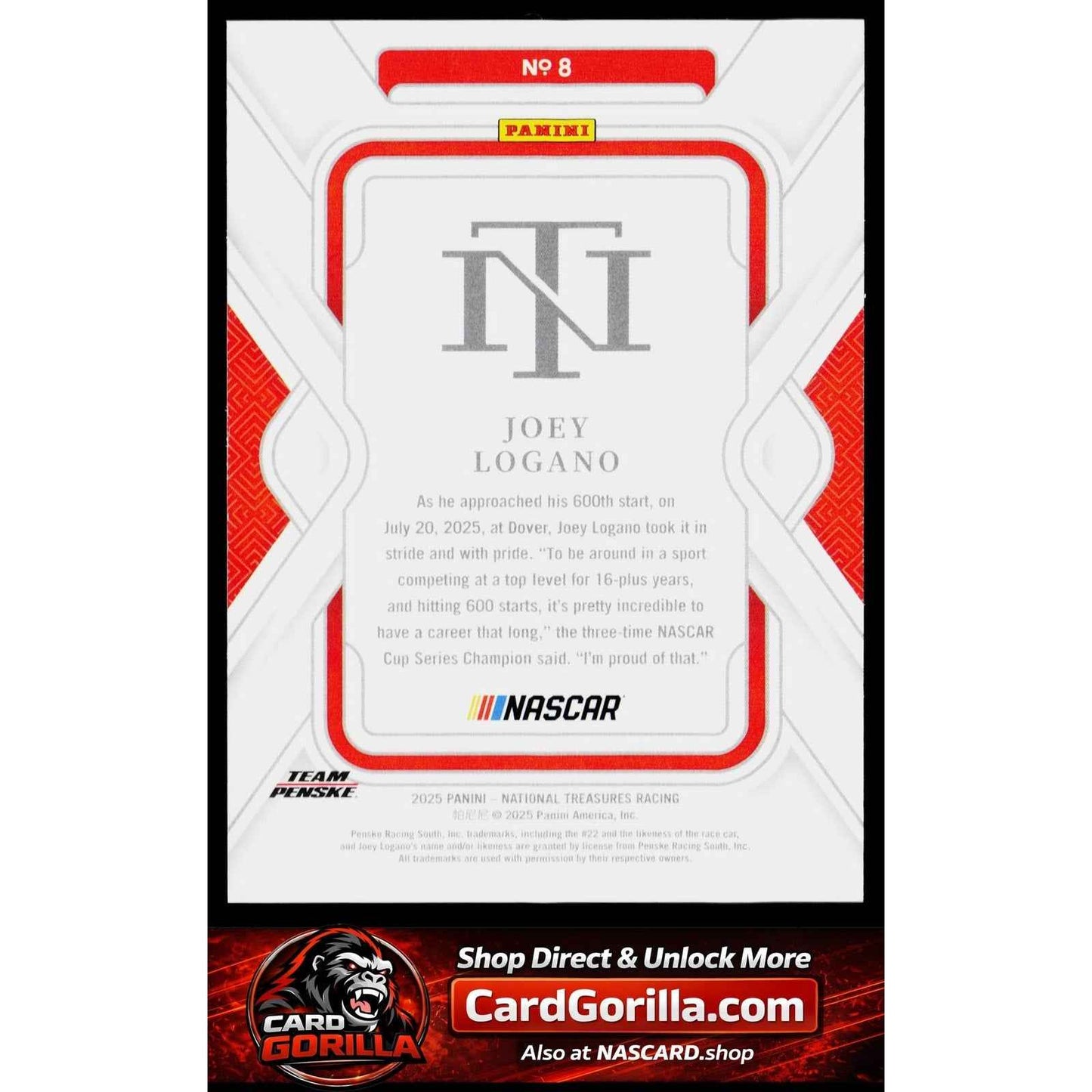 2025 Panini National Treasures #8 Joey Logano Holo Silver #/25