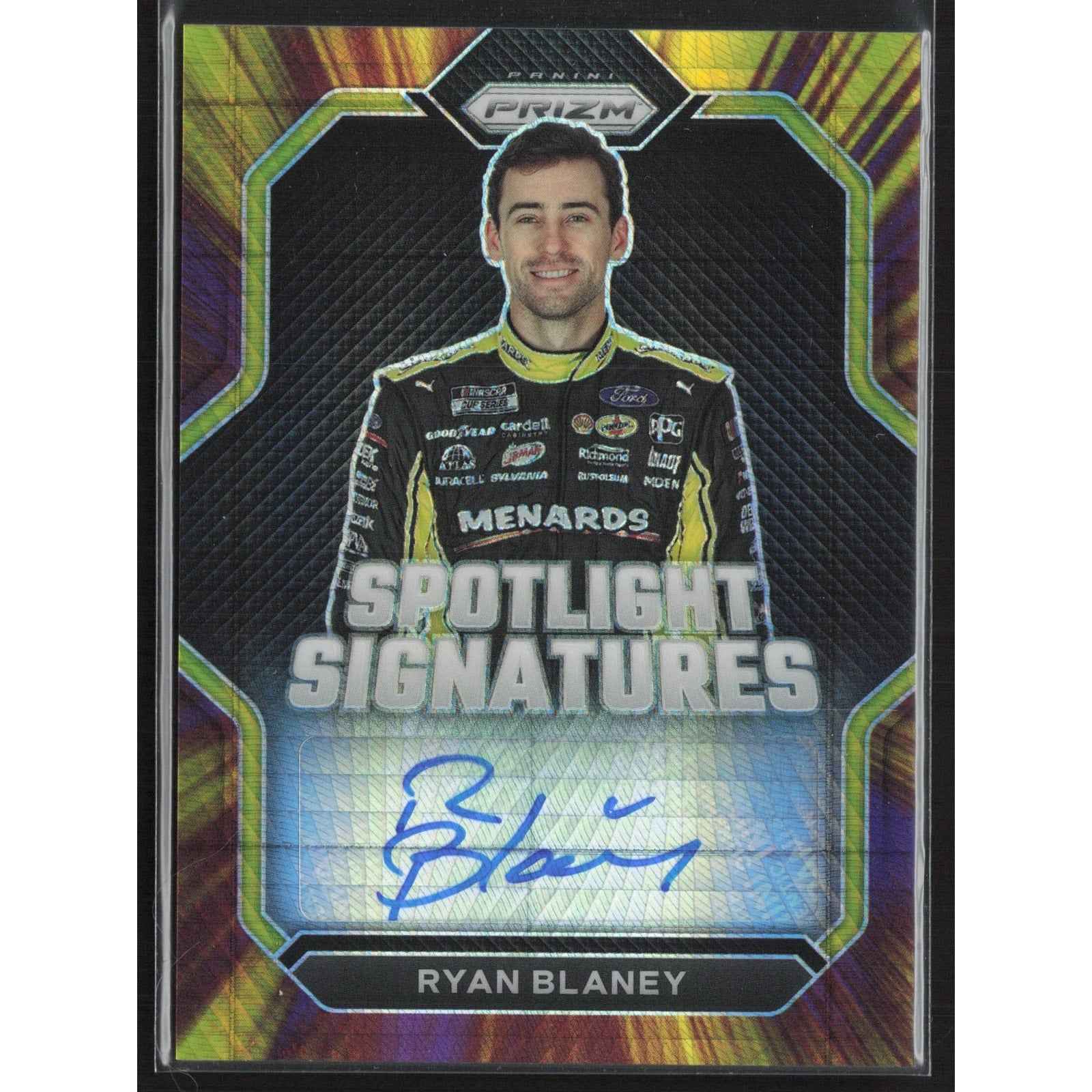 2023 Prizm Ryan Blaney Spotlight Signatures Hyper Prizm Purple Yellow #/25