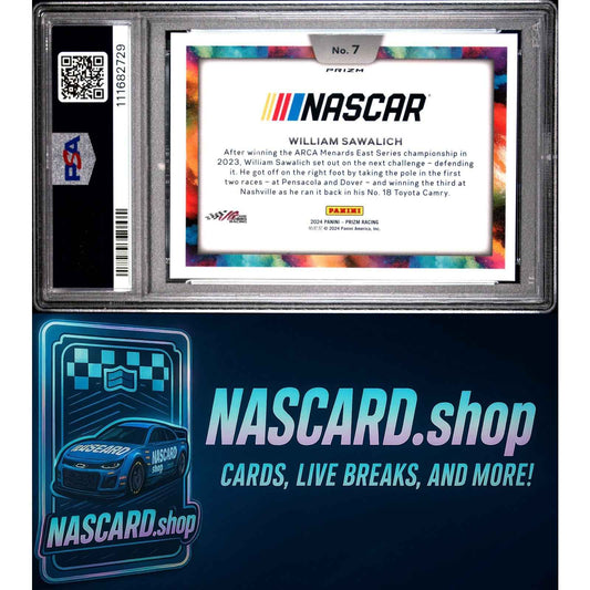 2024 Panini Prizm NASCAR Color Blast #7 William Sawalich RC PSA 10