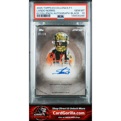 2025 Topps Eccellenza Formula 1 Lando Norris Auto Black #01/10 PSA 10 POP 1
