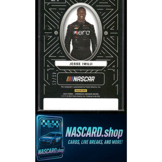 2023 Panini Chronicles Jesse Iwuji Obsidian Signatures Electric Etch Purple #/49