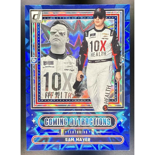 2025 Panini Donruss NASCAR Sam Mayer #8 Coming Attractions Blue Xplosion 26/49