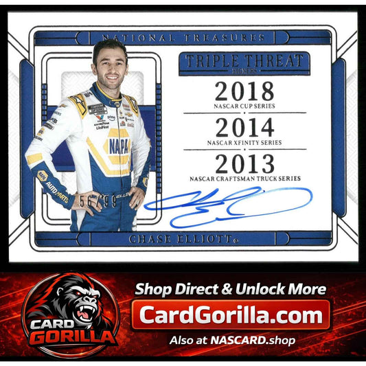 2025 Panini National Treasures #TTS-CET Chase Elliott Triple Threat Signers #/99