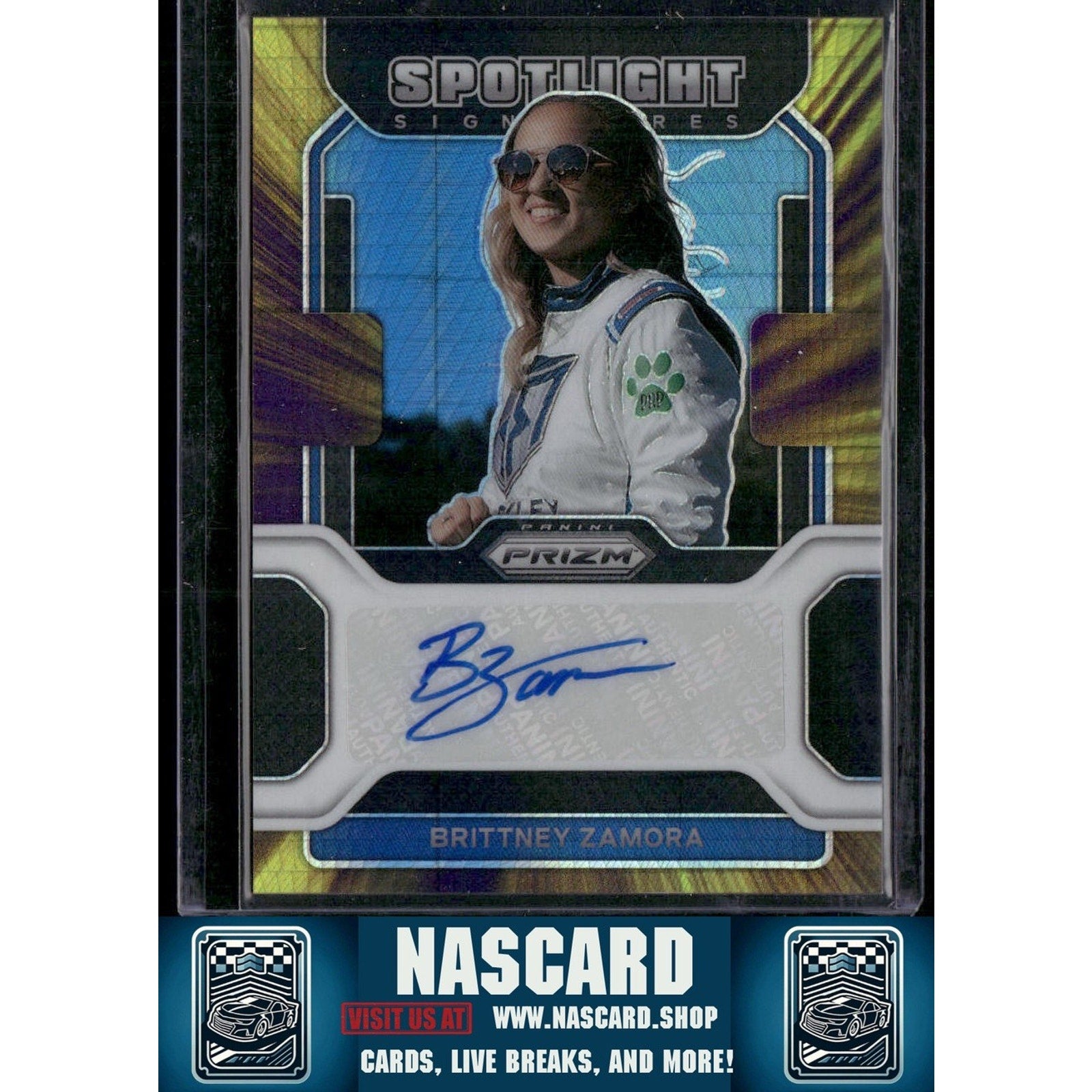 2022 Prizm Brittney Zamora Spotlight Signatures Hyper Prizm Purple Yellow /50 - NASCARD.shop