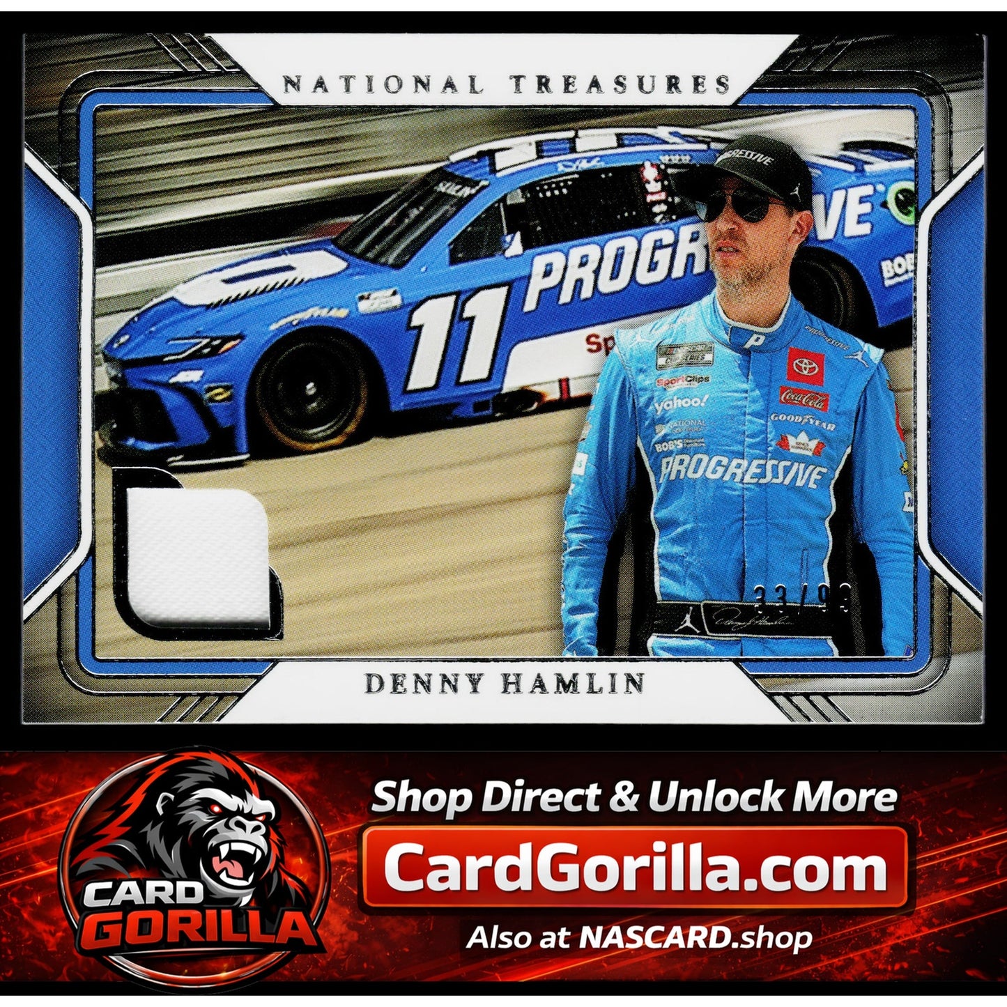 2025 Panini National Treasures #TG-DHN Denny Hamlin Track Gear #/99