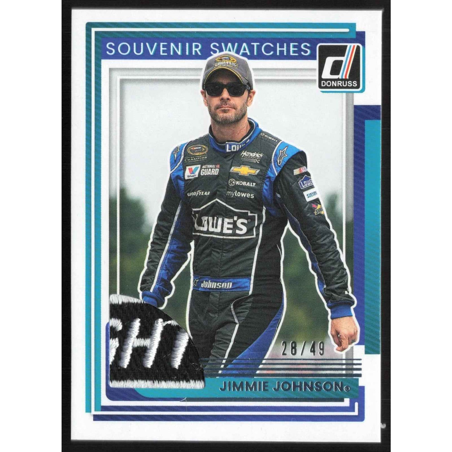 2025 Donruss #SV-JJN Jimmie Johnson Souvenir Swatches Blue #/49