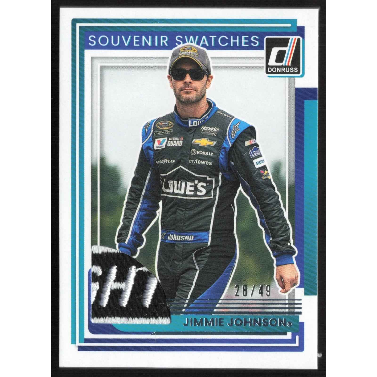 2025 Donruss #SV-JJN Jimmie Johnson Souvenir Swatches Blue #/49